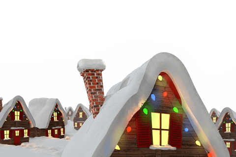 Christmas village winter night scene with snow-covered cottages transparent