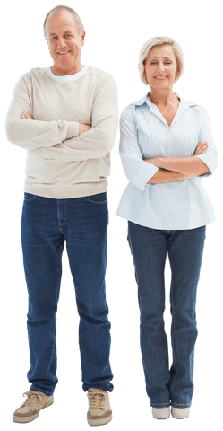 Happy Senior Couple with Crossed Arms on Transparent Background