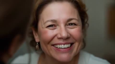 Smiling mother leaning forward talking with daughter at home closeup warm intimate moment