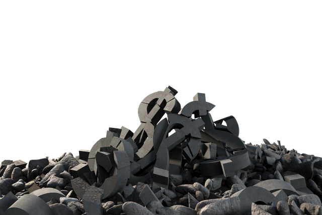 Pile of Transparent Rubble and Broken Dollar Sculptures on Grey Rocks - Download Free Stock Videos Pikwizard.com