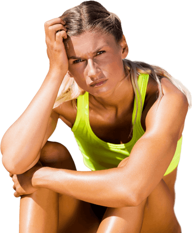Distressed athletic woman on transparent background