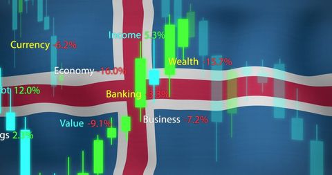 Financial growth chart against iceland flag background