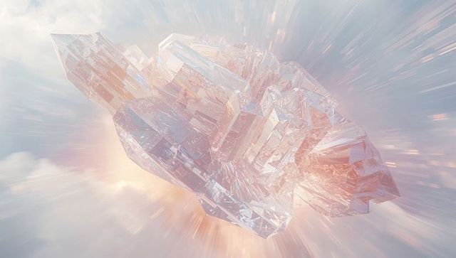 Ethereal Glowing Crystal Floating in Pastel Sky