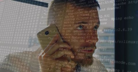 Engineer Discussing Technology with Network Overlay Visual