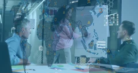 Business Professionals Analyzing Global Data on Flipchart