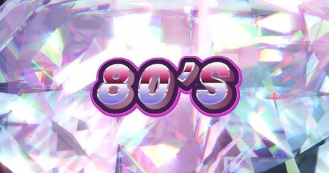 80s text over glowing crystal background with retro futuristic theme