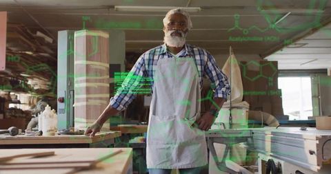 Confident Carpenter Surrounded by Innovative Design Elements