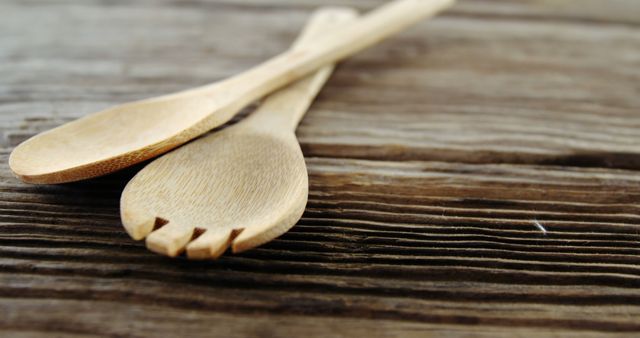 Close-up of Wooden Cutlery on Rustic Wooden Table - Download Free Stock Images Pikwizard.com