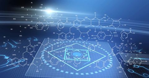 Futuristic Digital Circuit Board with Chemical Structures - Download Free Stock Images Pikwizard.com