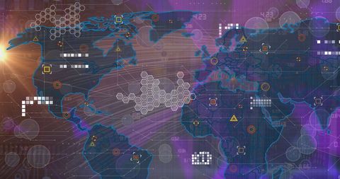 Digital World Map with Data Network Visualization and Icons - Download Free Stock Images Pikwizard.com