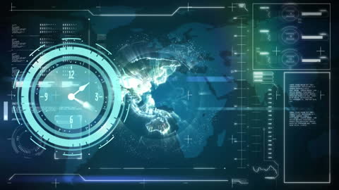 Futuristic Digital Interface with Network and Clock Overlay