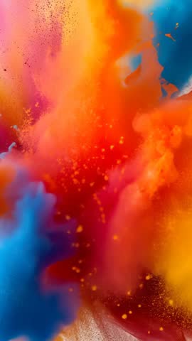 Vertical Exploding Multicolor Powder Cloud Swirling into Vibrant Particle Explosion