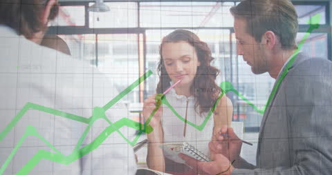 Team Collaborating Overlaid with Rising Stock Market Graph