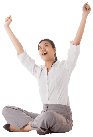 Joyful Asian Businesswoman Sitting Celebrating on Transparent Background - Download Free Stock Videos Pikwizard.com