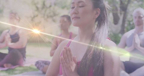 Group Meditation and Yoga Practice in Natural Park