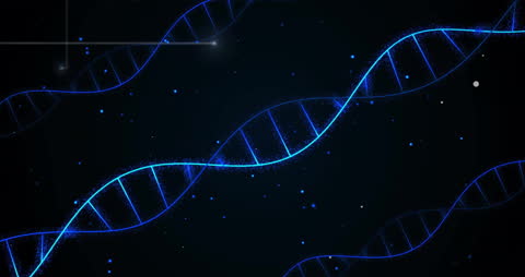 Glowing Blue DNA Strands on Dark Futuristic Background