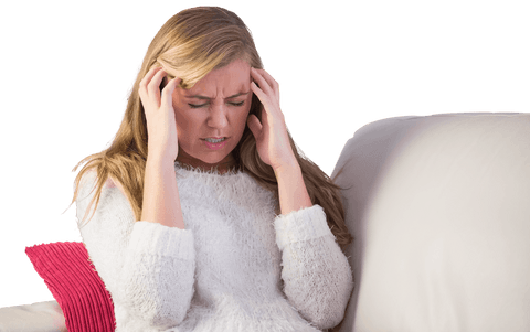 Transparent Image of Woman Sitting with Headache on Couch
