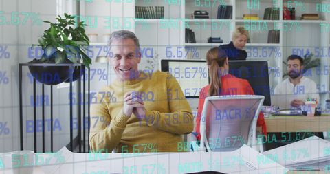 Business Professionals with Abstract Financial Data