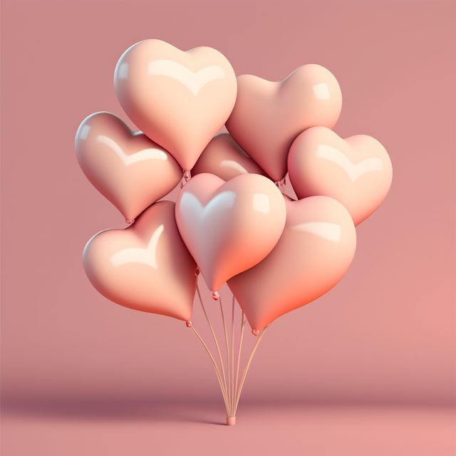 Multiple cream heart balloons on pink background, created using generative ai technology. Valentines day and celebration concept digitally generated image.