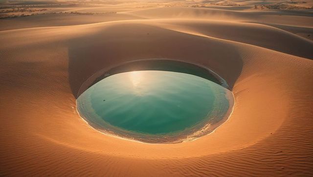 Mesmerizing Desert Oasis Encircled by Vast Dunes