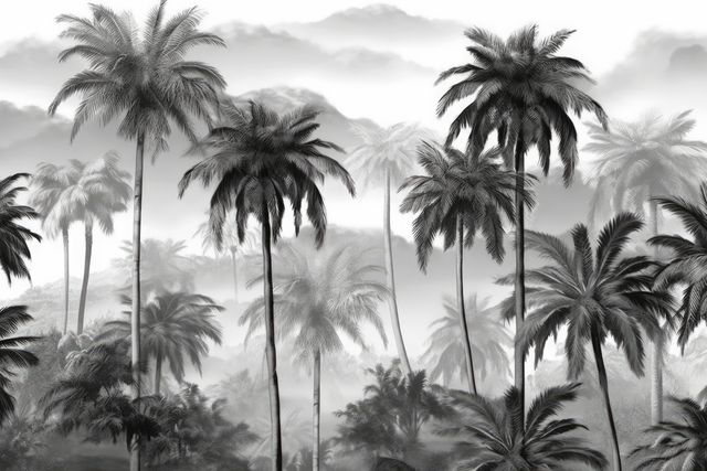 Multiple palm trees and mountains in black and white, created using generative ai technology - Download Free Stock Photos Pikwizard.com