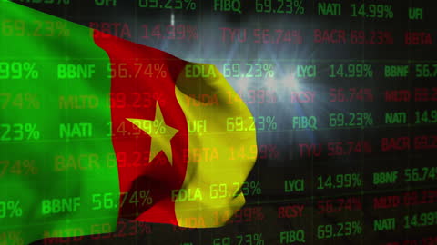 Cameroon Flag with Stock Market Data Overlay