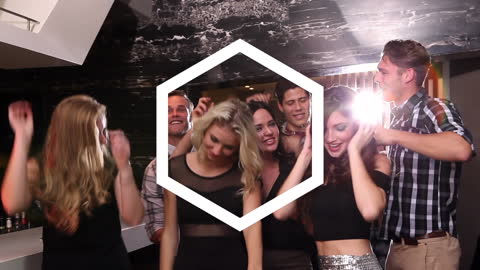 Dynamic Friends Dancing at Party with Digital Effects