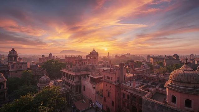 Majestic heritage complex at sunrise with scenic architecture