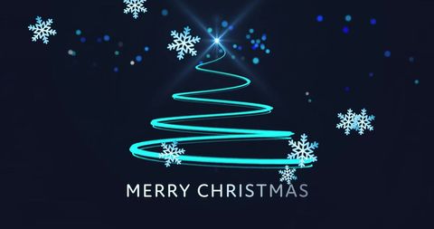 Digital Christmas Tree and Snowflakes on Dark Background