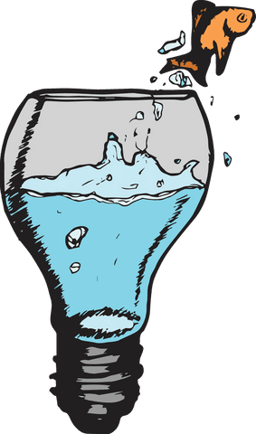 creative concept of goldfish leaping from transparent light bulb bowl - Download Free Stock Videos Pikwizard.com