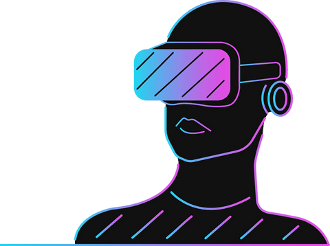 Neon Silhouette with VR Headset on Transparent Background