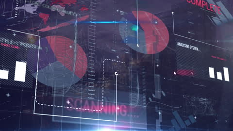 Data Processing Interface Over Cityscape with Global Elements