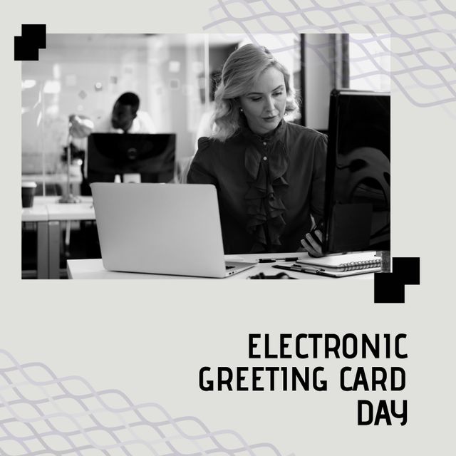 Electronic Greeting Card Day with Business Professionals Using Computers - Download Free Stock Templates Pikwizard.com