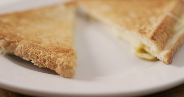 Image of close up of freshly prepared cheese white bread sandwich on white plate. fusion food and home made snack concept.