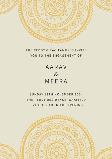 Elegant Engagement Party Invitation With Golden Shapes On Beige Background - Download Free Stock Videos Pikwizard.com