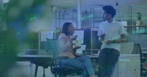 Diverse Colleagues Analyzing Data Overlay in Modern Office