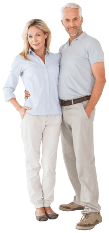 Smiling Mature Couple Embracing on Transparent Background