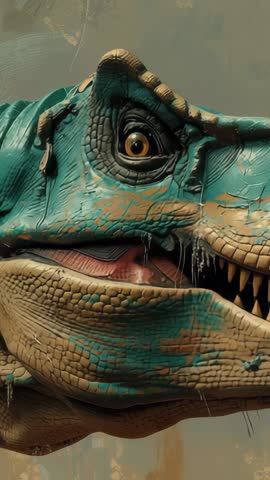 Vertical CGI reptile head blinking revealing realistic scale texture for fantasy video