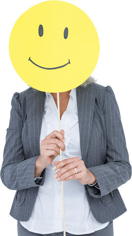 businesswoman holding transparent smiley face for positive message - Download Free Stock Videos Pikwizard.com