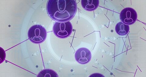 Futuristic digital network interface with user nodes and data flow