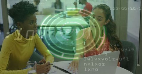 Colleagues Collaborating with Futuristic Tech in Modern Office