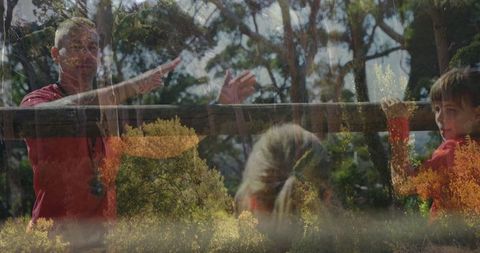 Family Enjoying Outdoor Observation through Glass