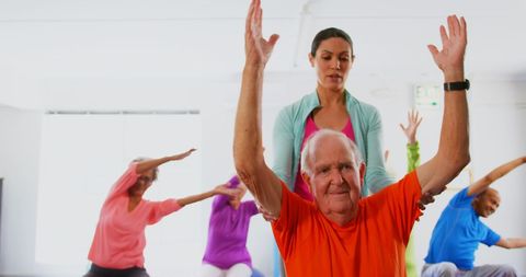 Senior Fitness Class with Female Instructor in Bright Studio - Download Free Stock Images Pikwizard.com