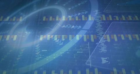 Abstract Blue Financial Dashboard with Layered Charts, Line Graphs and Data Visualization