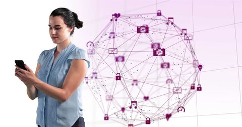 Young Woman Engaging With Digital Network Icon Sphere - Download Free Stock Images Pikwizard.com