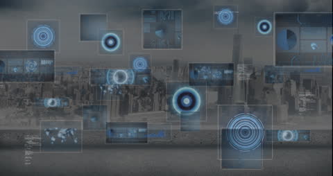 Abstract Cityscape with Digital Data Interface