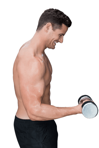 Shirtless Sportsman Exercising with Dumbbell on Transparent Background