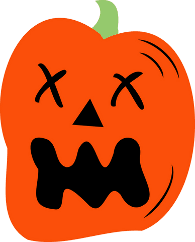 Whimsical cartoon pumpkin with jagged mouth and x-shaped eyes transparent