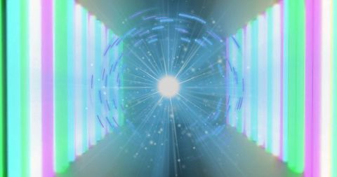 Futuristic Neon Light Tunnel with Radiant Pulsating Orb