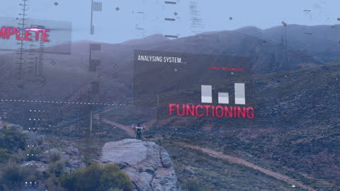 Digital Interface Animation Over Mountain Landscape
